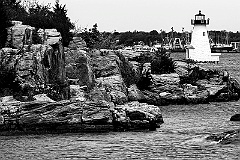 Palmer Island Light in New Bedford Harbor in Massachusetts -BW